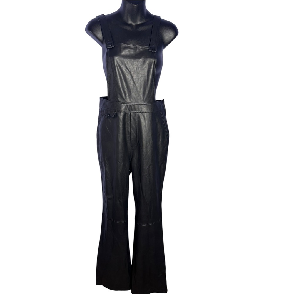 Anthropologie Maeve women's 8 faux leather overalls light flare leg bones